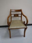 An inlaid mahogany scroll-arm armchair