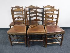 A set of six ladder back country kitchen chairs