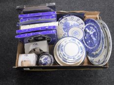 A quantity of blue and white china to include late 19th century meat plates, floral pottery charger,