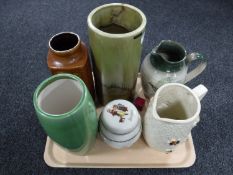A tray of contemporary vases, West German pottery vase, Blakeney vase,