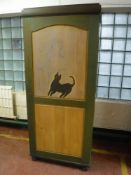 A pine hall wardrobe with hand painted decoration