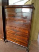 A late 19th century mahogany secretaire chest on paw feet