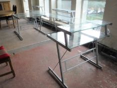 Three metal and glass corner desks
