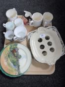 A tray of Victorian china, egg stand, Doulton series plate, Victorian leaf dish,