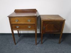 A Victorian inlaid mahogany two drawer chest together with a pot cupboard