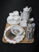A tray of two Spanish figures, sixteen pieces of Wedgwood bone china,