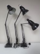 Three mid twentieth century angle poise lamps on square bases