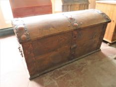 A 19th century oak metal bound shipping trunk