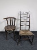 An Edwardian oak ladder backed rocking chair together with a bentwood chair