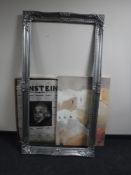 A large silvered frame together with a contemporary wall canvas and a print
