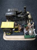 A tray of four contemporary Ringtons figures together with two brass cars