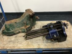 Two heavy duty metal bench vice