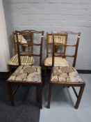 A pair of Victorian rosewood bedroom chairs and pair of ladder back chairs