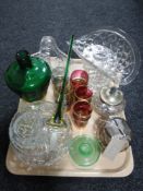 A tray of assorted glassware including lead crystal bowls and baskets,