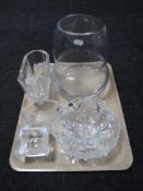 A tray of six pieces of Danish glass ware including Royal Copenhagen bowls,