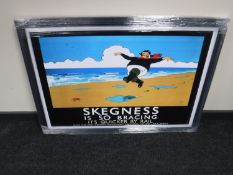 A framed railway advertising picture,