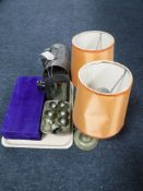 A pair of brass ship's table lamps, a copper ship's light,