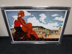 A framed railway advertising picture,