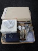 A tray of four Nao figures - ducks, three small glass animal figures,