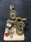 A contemporary figure - reclining boy and a tray of brass and metal ware - ornate French style