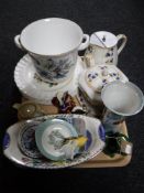 A tray of assorted china including Royal Worcester planter,