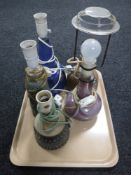 A tray of five pottery Danish table lamps (continental wiring)