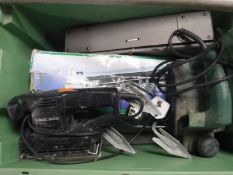 Two tool boxes of hand tools, box of electric sanders,