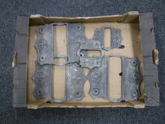 Five antique lead door plates