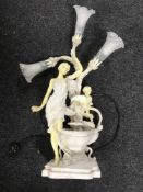 A contemporary Academy Collection three way table lamp and a walnut Art Deco mantel clock