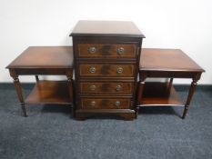 A pair of inlaid lamp tables and a hi/fi cabinet