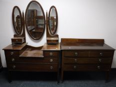 A Victorian inlaid mahogany sunk centre dressing table and four drawer chest
