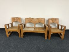 A three piece walnut framed Art Deco suite