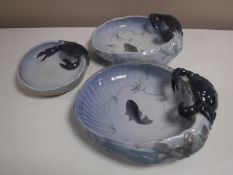 Three Royal Copenhagen crab rock pool shallow dishes CONDITION REPORT: In good