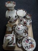 A tray containing nine pieces of Masons Mandalay china