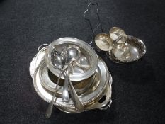 A quantity of plated trays, entree dishes,