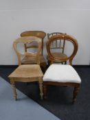 Three antique dining chairs and a Bentwood chair