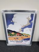 A framed railway advertising picture,