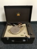 A mid 20th century HMV electric turn table, a boxed Gaf projector, cased cine camera,