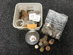 A tub of a quantity of pre-decimal British copper and silver coinage