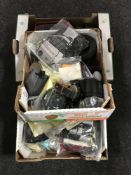 Four boxes of digital cameras, cameras bags,