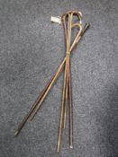 Five antique walking sticks (four with silver mounts)