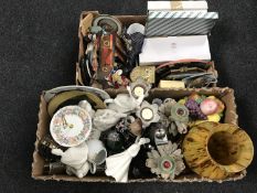 Two boxes of assorted china, wall plates,