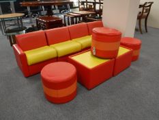 A six section child's settee and three circular footstools