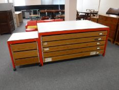 A mid 20th century metal framed five drawer plan chest and matching desk pedestal