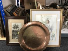 Two boxes of pictures and prints - Gordon King, military, etc,