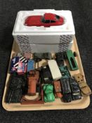 A tray of die cast vehicles including Dinky Super Toys plough and tank