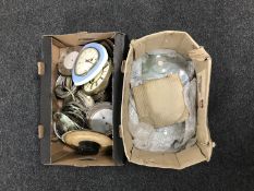 Three boxes containing a quantity of clock faces and clock parts and three anniversary clocks under