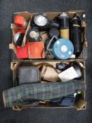 Two boxes of assorted cameras and camera equipment