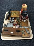 A tray of cast iron money box, set of Russian President Babooska dolls,