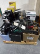 A pallet of three petrol chain saws (spares only), indoor and outdoor lights, telephone,